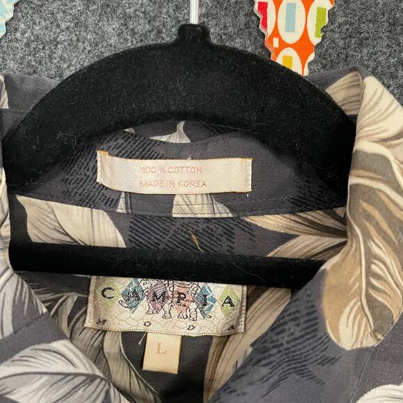 VTG Campia Moda Hawaiian Shirt Black Beige Floral Print Men’s L 100% Cotton - Picture 3 of 10